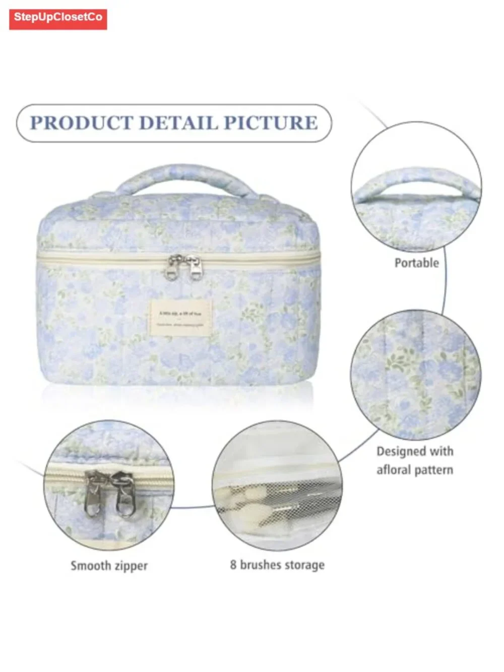 Large Floral Cotton Makeup Bag Toiletry Organizer Cosmetic Travel Case